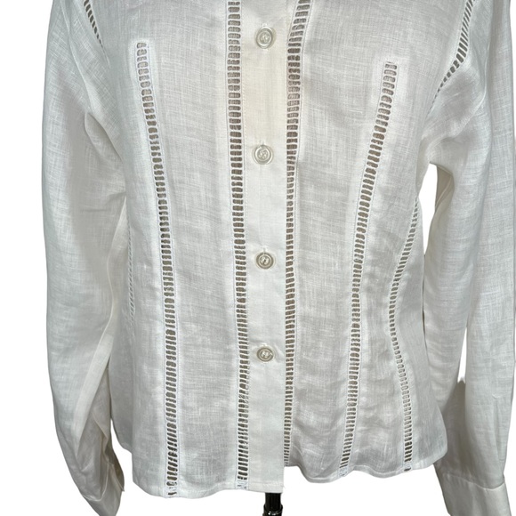 Claudio of Paris Punch Women’s Ivory Linen Blouse Crochet Detail Fr Size 1 - Picture 4 of 16